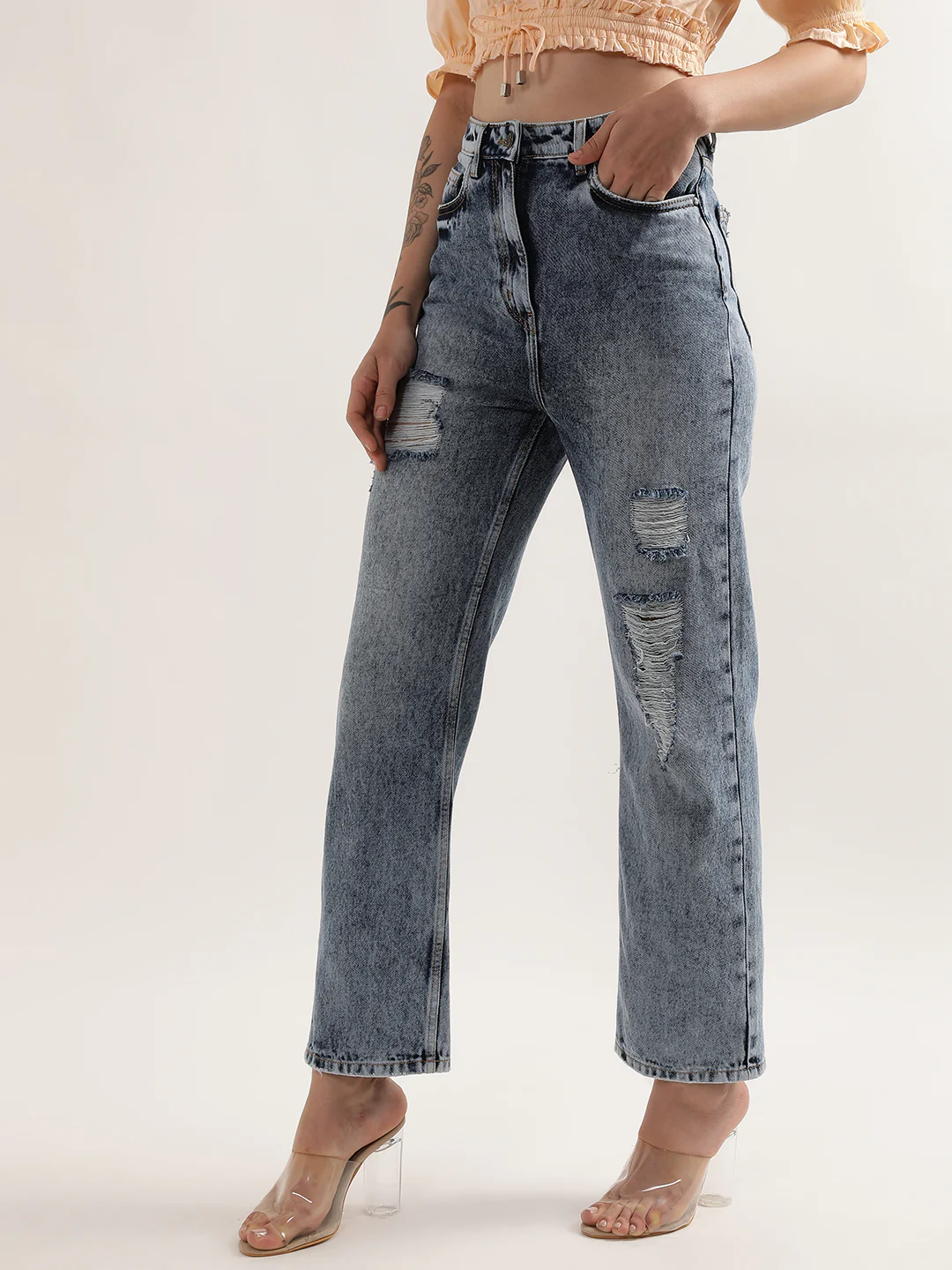 Elle Women Mid Blue Solid Regular Fit Jeans - Image 2
