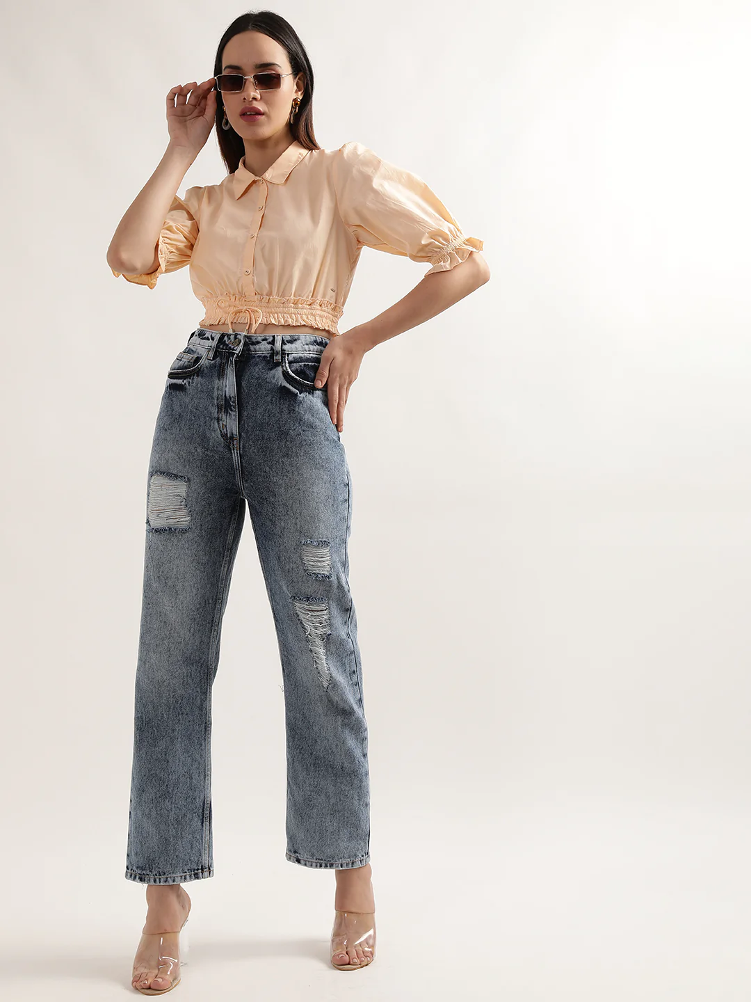 Elle Women Mid Blue Solid Regular Fit Jeans - Image 3