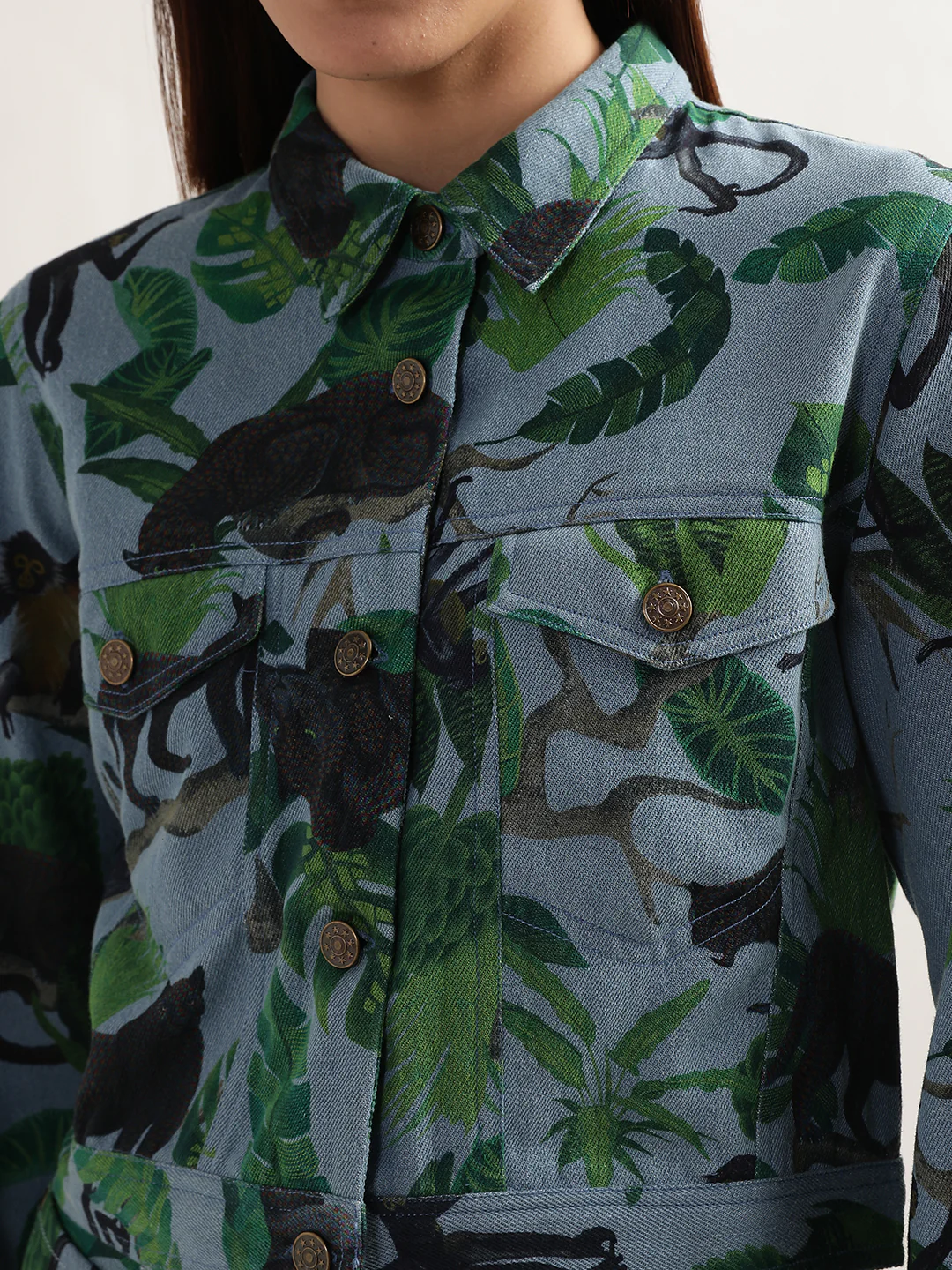Elle Women Blue Printed Collar Jacket - Image 5