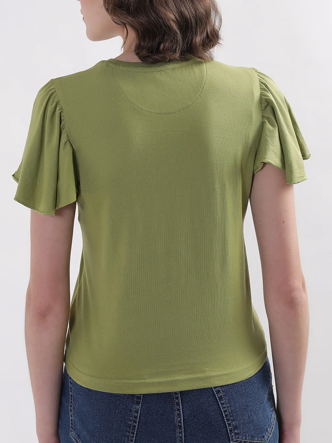 Elle Women Green Solid Round Neck TShirt - Image 2