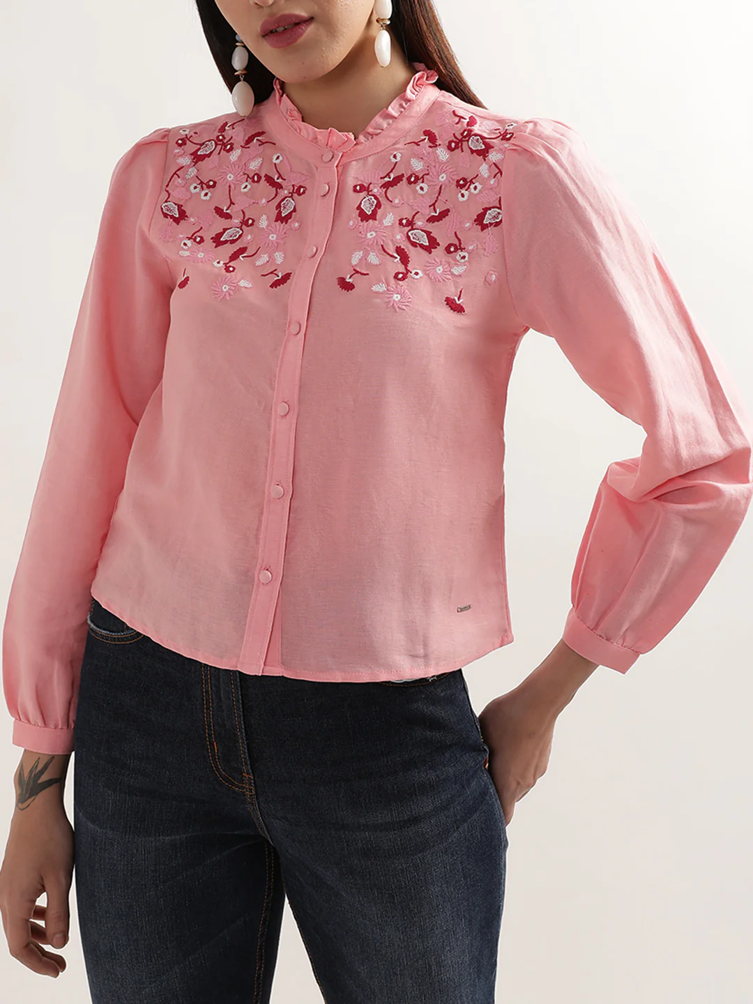 Elle Women Pink Solid Round Neck Top - Image 3