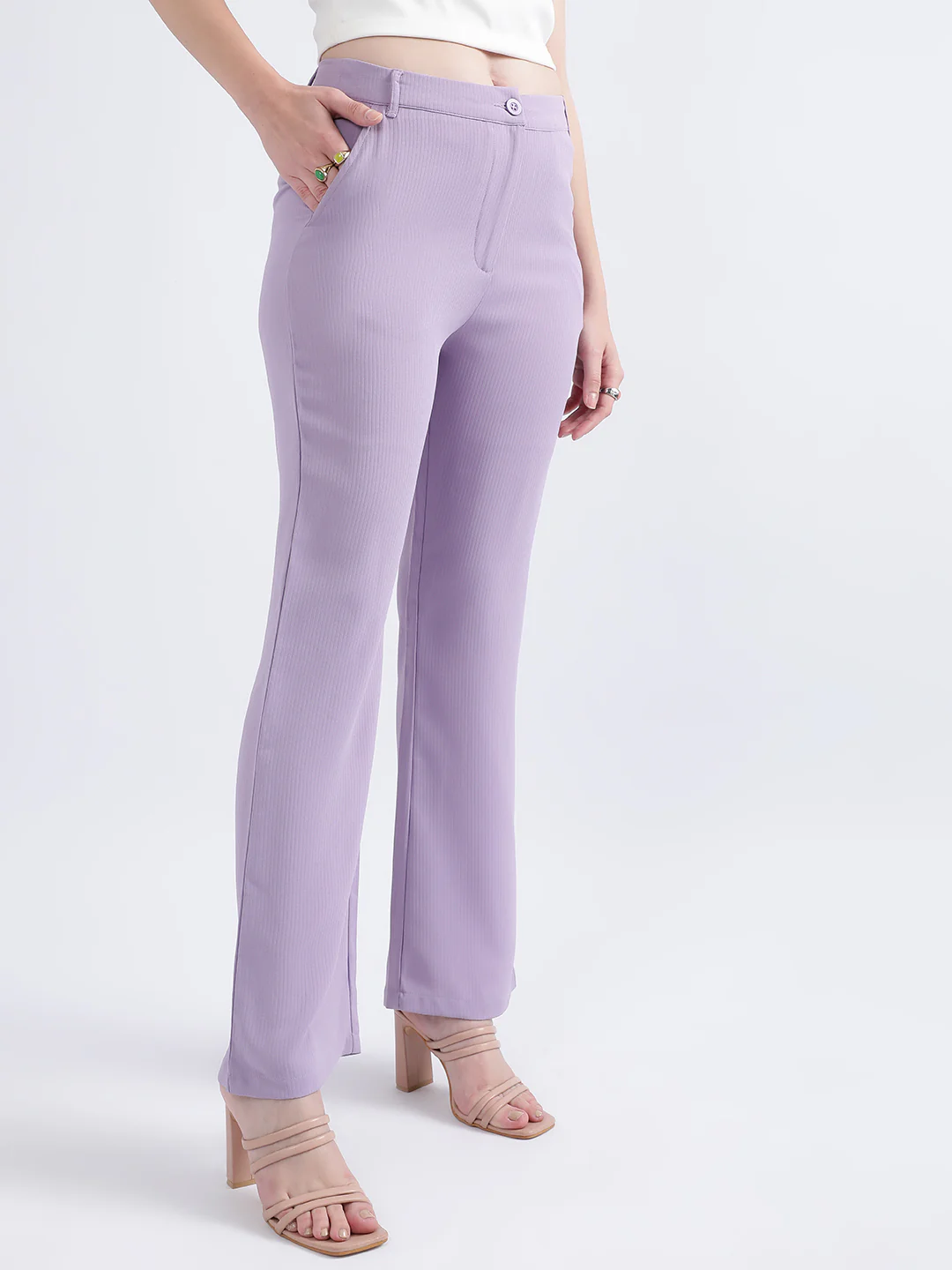 Elle Women Lilac Solid Regular Fit Trouser - Image 2