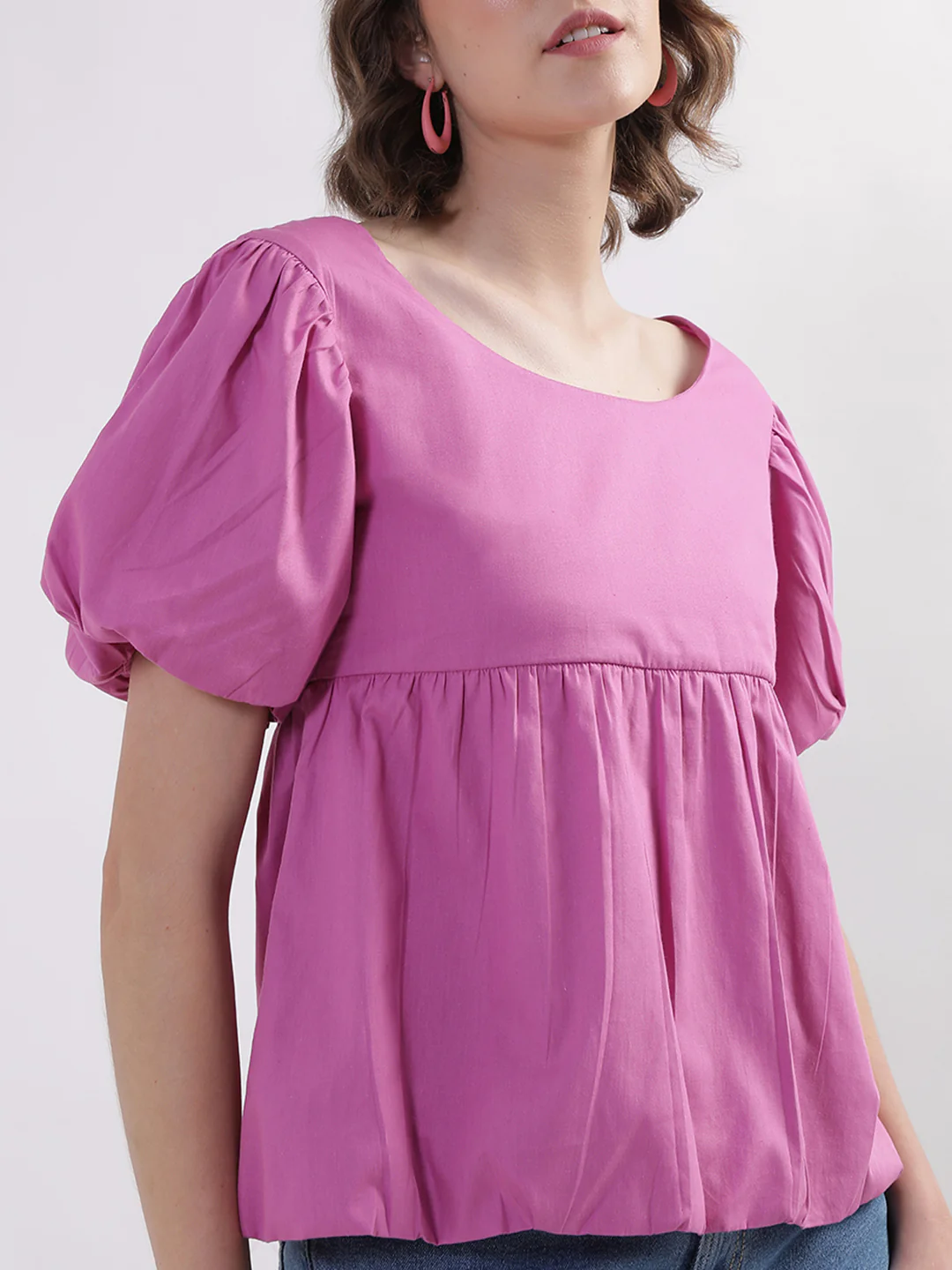 Elle Women Pink Solid Round Neck Top - Image 4