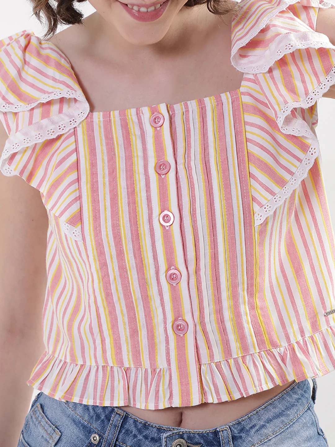 Elle Women Multi Striped Square Neck Top - Image 4