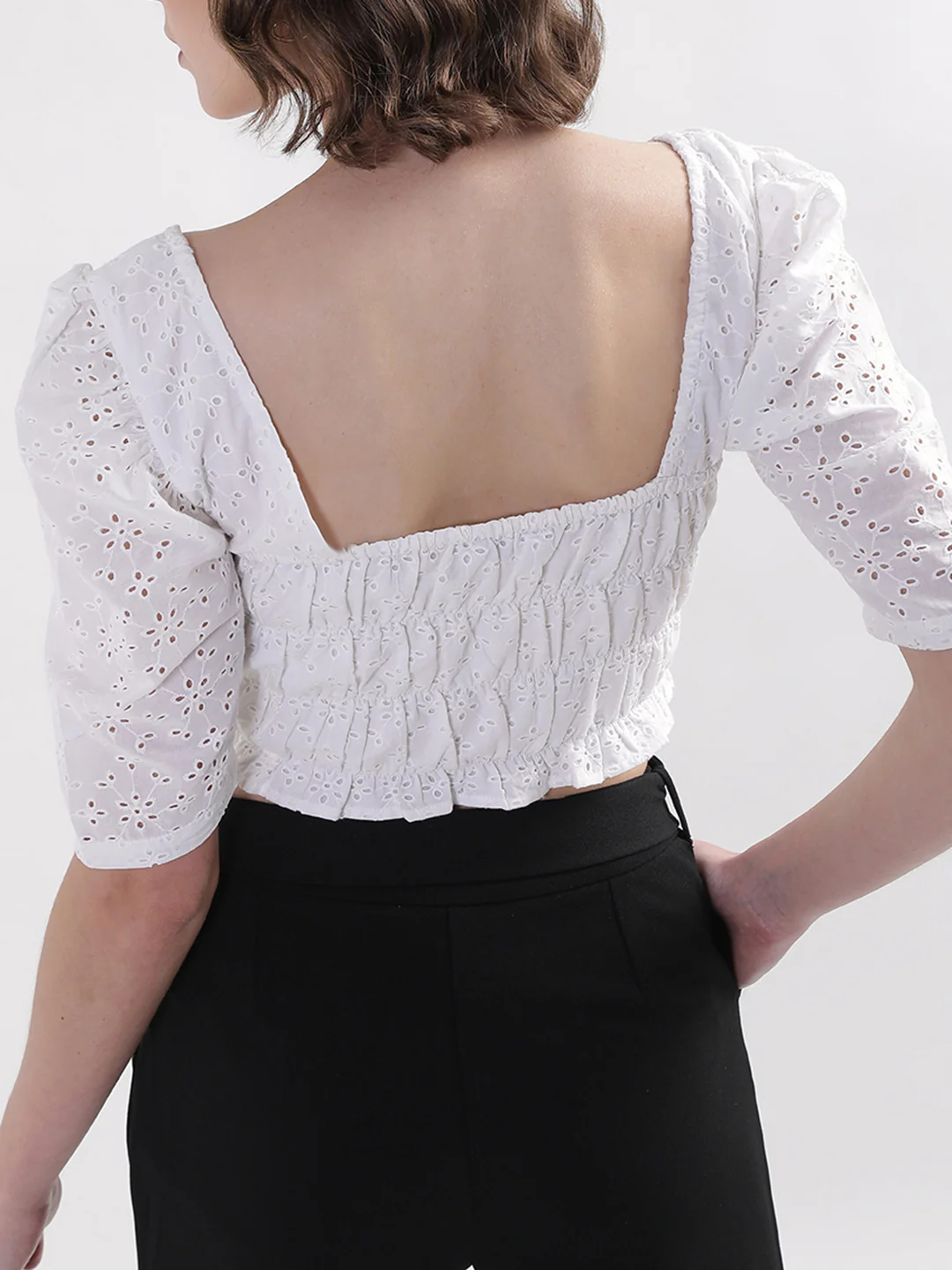 Elle Women Off White Solid Round Neck Top - Image 2