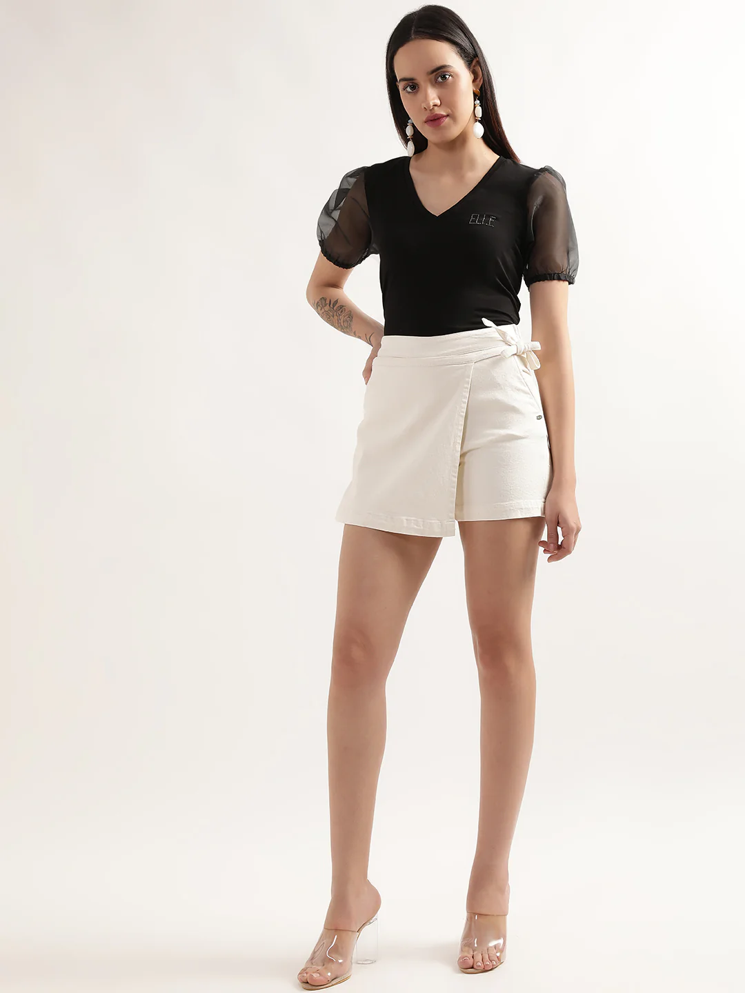 Elle Women White Solid Regular Fit Skirt - Image 2