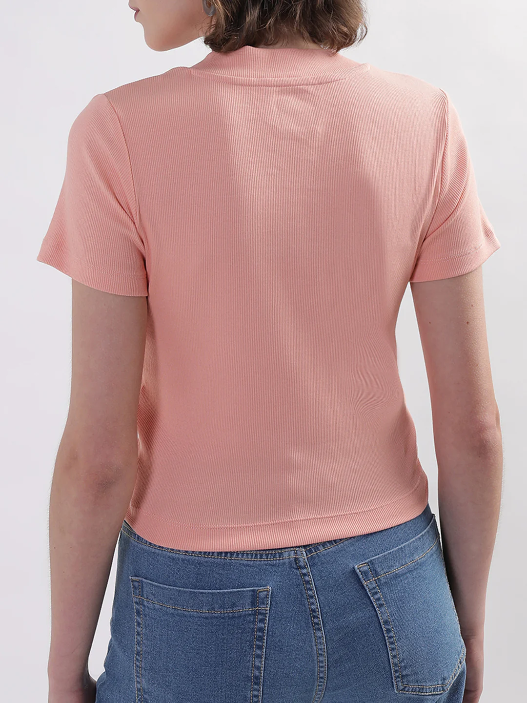 Elle Women Dusty Pink Solid V Neck TShirt - Image 2