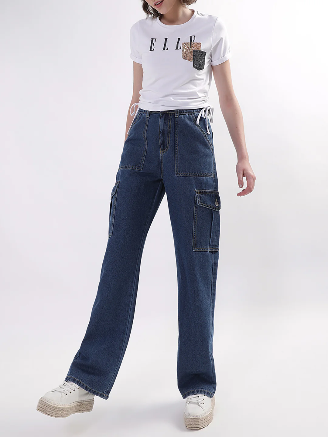 Elle Women White Solid Round Neck TShirt - Image 5