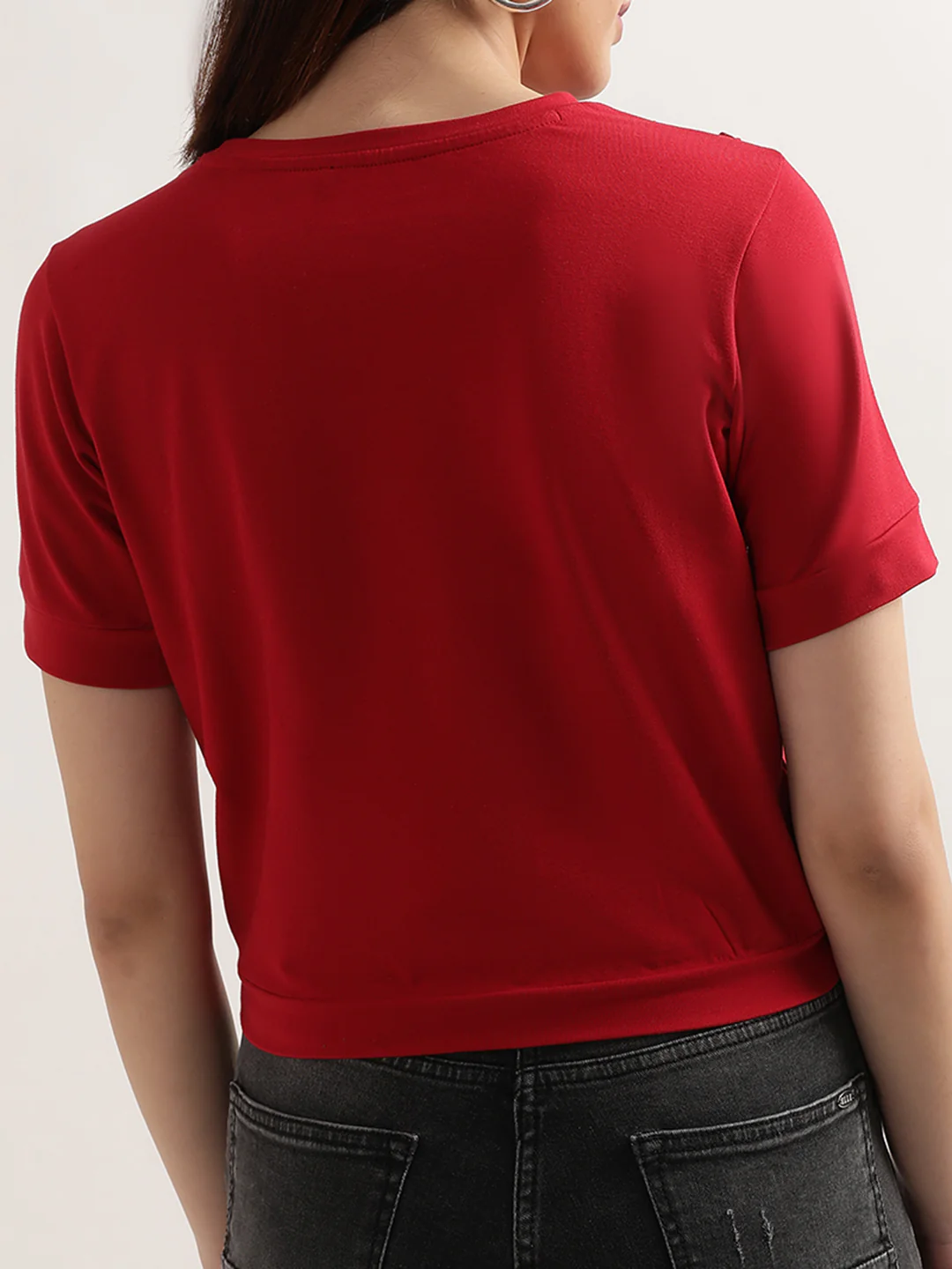 Elle Women Red Solid Round Neck Top - Image 2