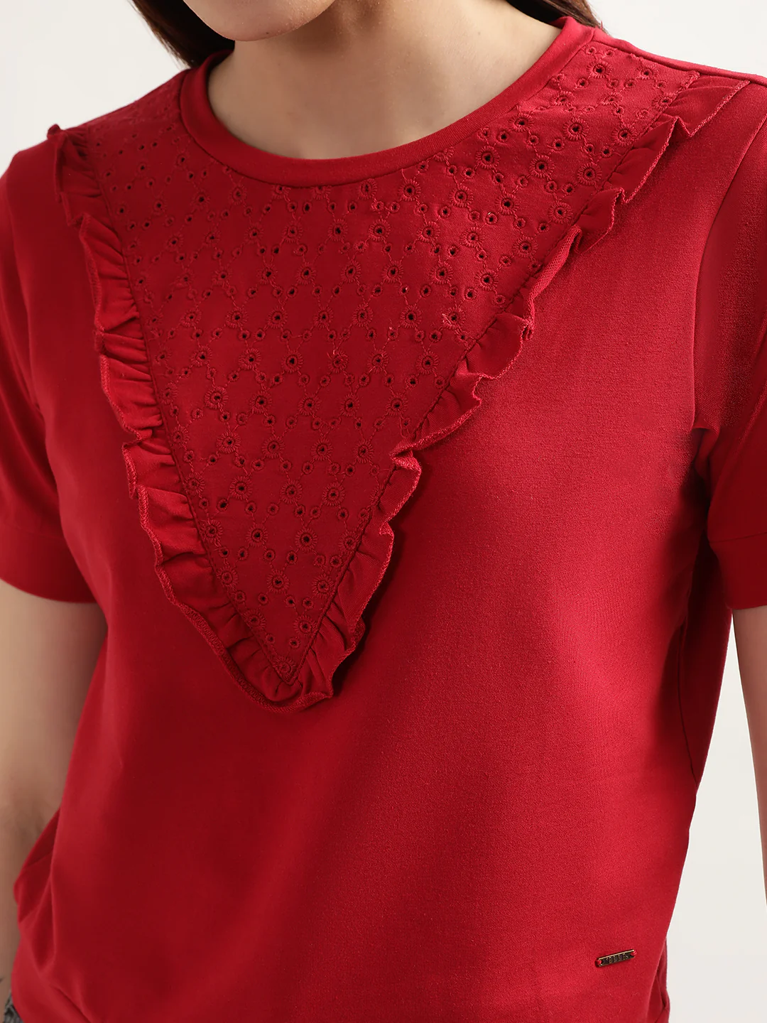 Elle Women Red Solid Round Neck Top - Image 5