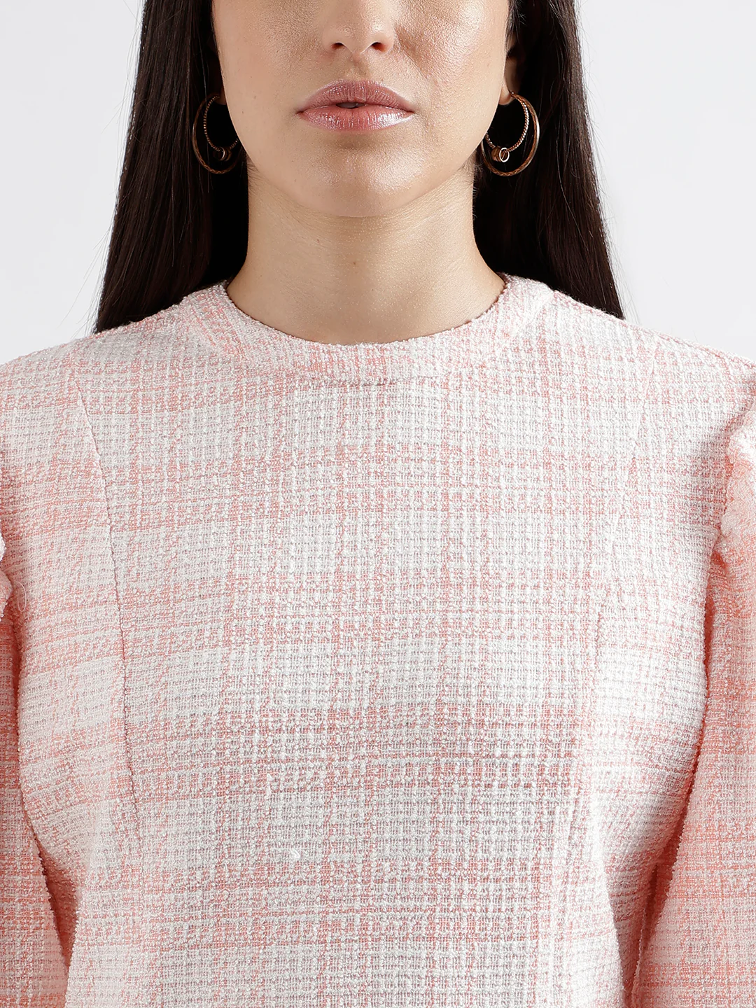 Elle Women Pink Checked Round Neck Short Sleeves Bodycon Dress - Image 6