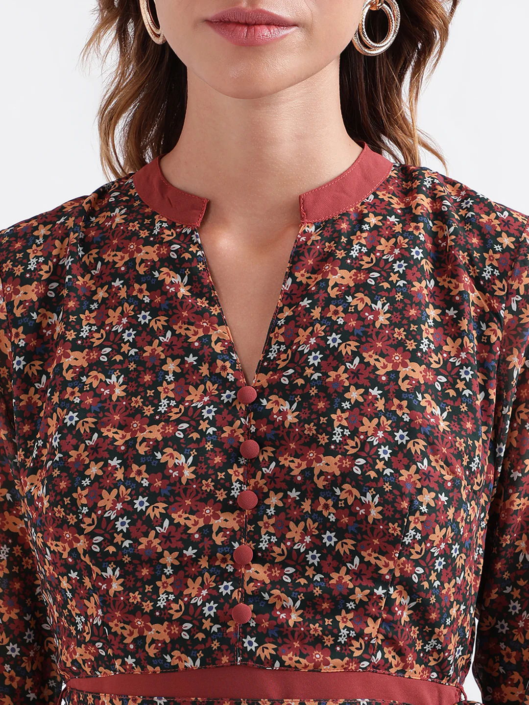 Elle Women Printed Full Sleeves V Neck Dress - Image 6