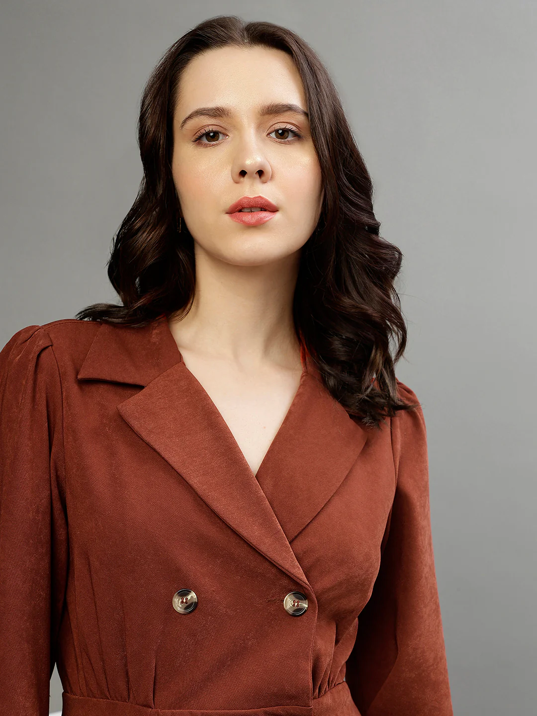 Elle Women Solid Peaked Lapel Full Sleeves Dress - Image 6