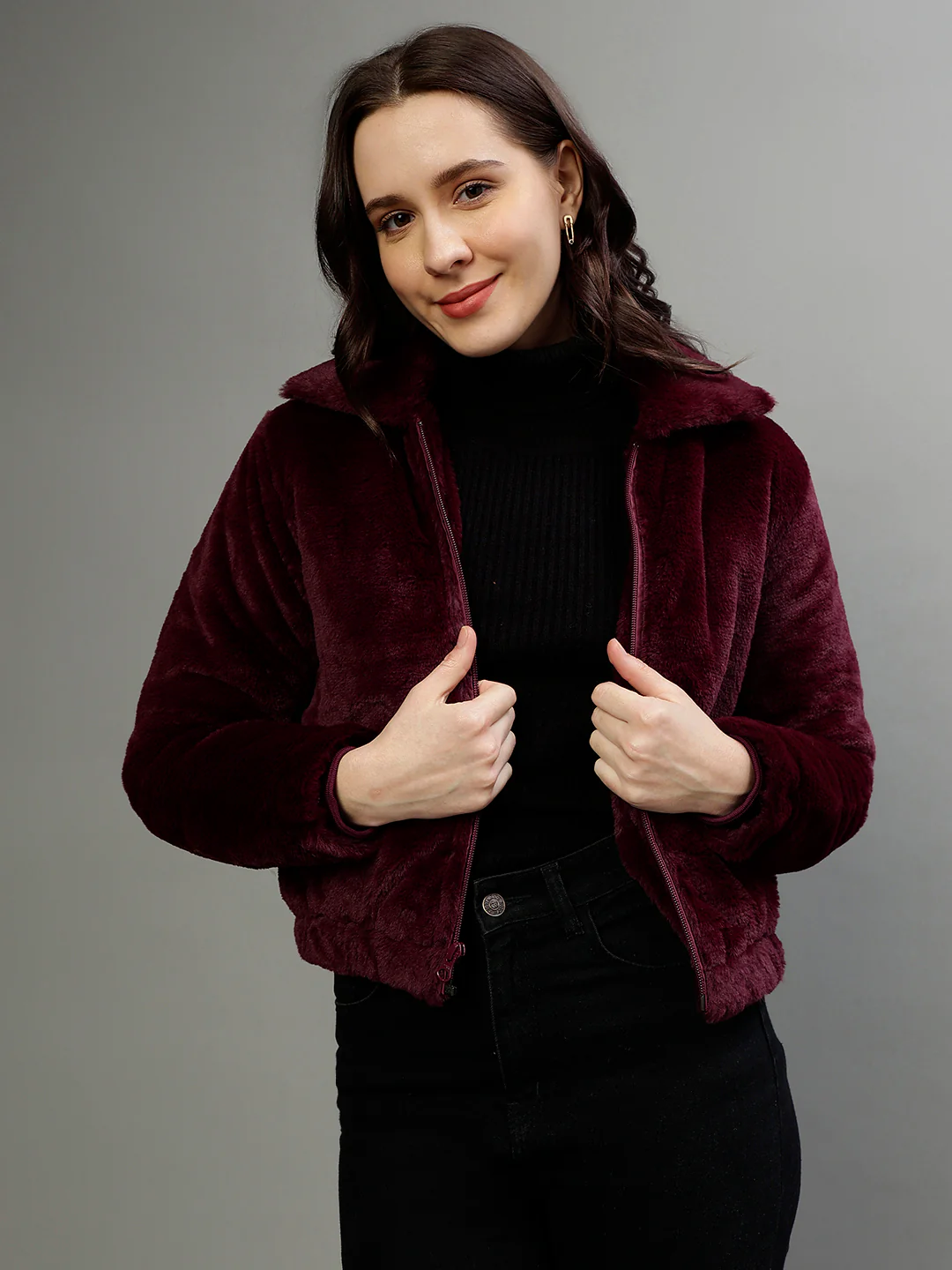 Elle Women Solid Collar Neck Full Sleeves Jacket - Image 2