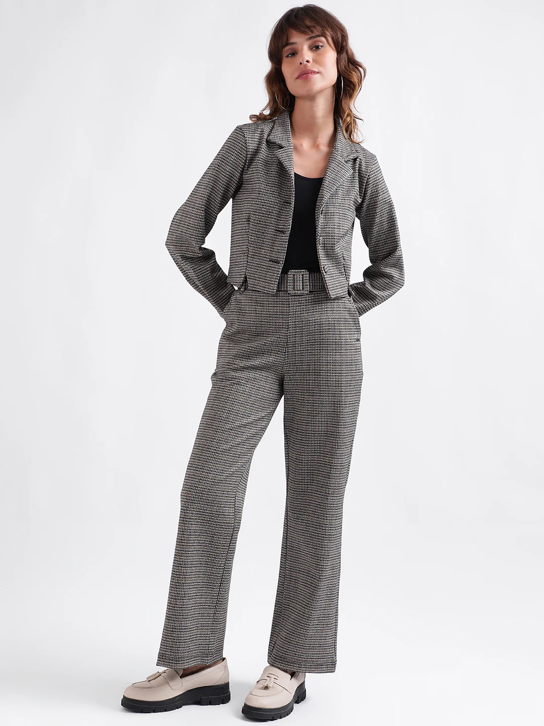 Elle Women Black Checked Fit and Flare Trouser - Image 5
