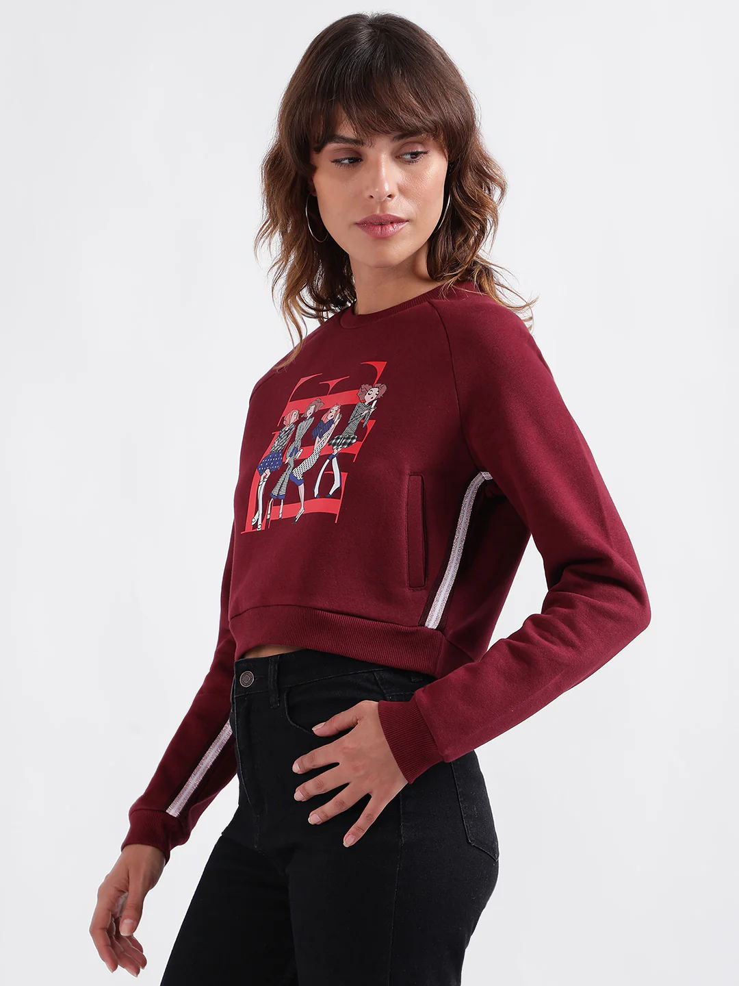 Elle Women Red Printed Round Neck Full Sleeves Pullover Style Sweatshirt - Image 2
