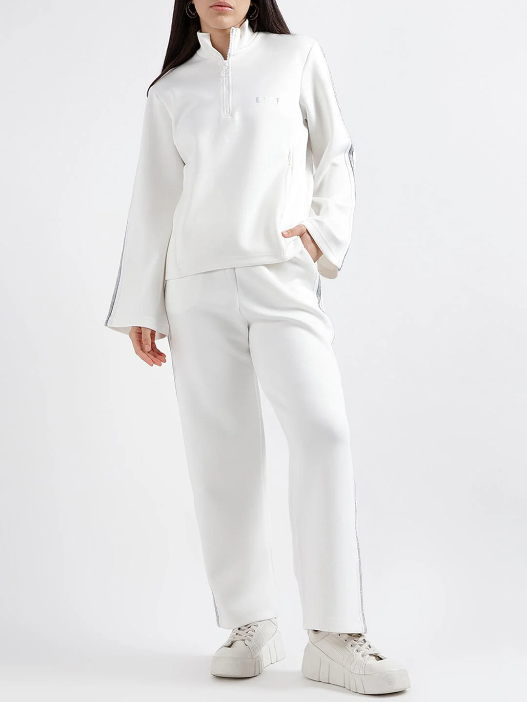 Elle Women Solid Full Sleeves High Neck Sweatshirt - Image 4