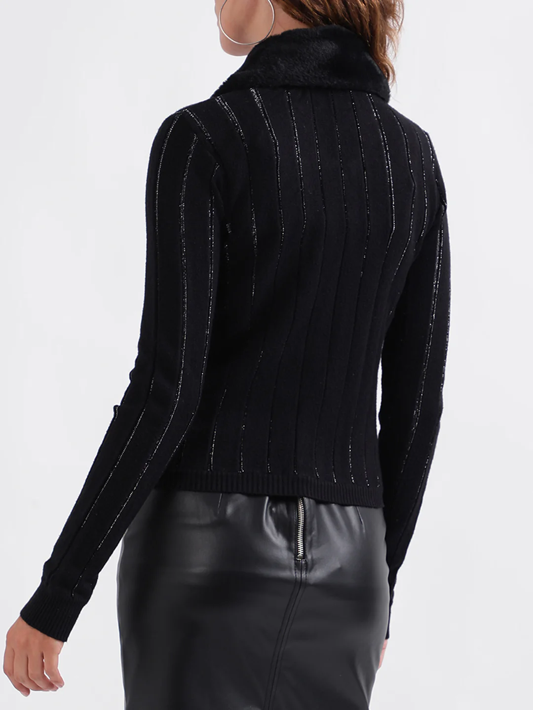 Elle Women Striped Full Sleeves Collar Sweater - Image 3