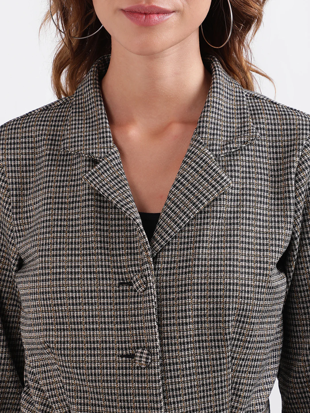 Elle Women Checked Full Sleeves Notched Lapel Top - Image 6