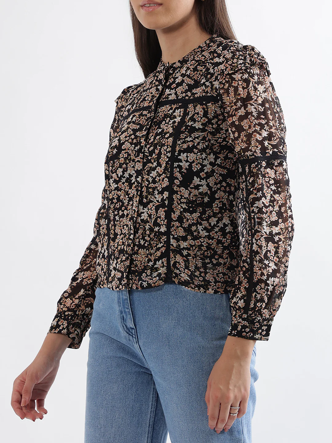 Elle Women Multi Printed Band Collar Top - Image 2