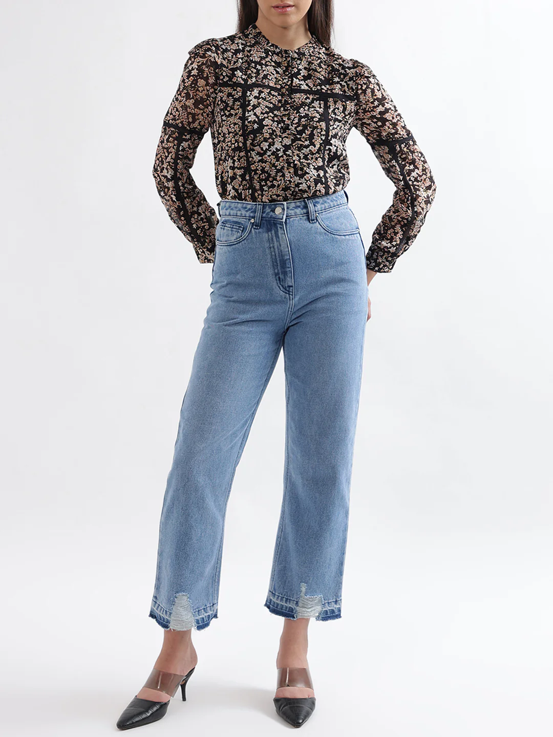 Elle Women Multi Printed Band Collar Top - Image 4
