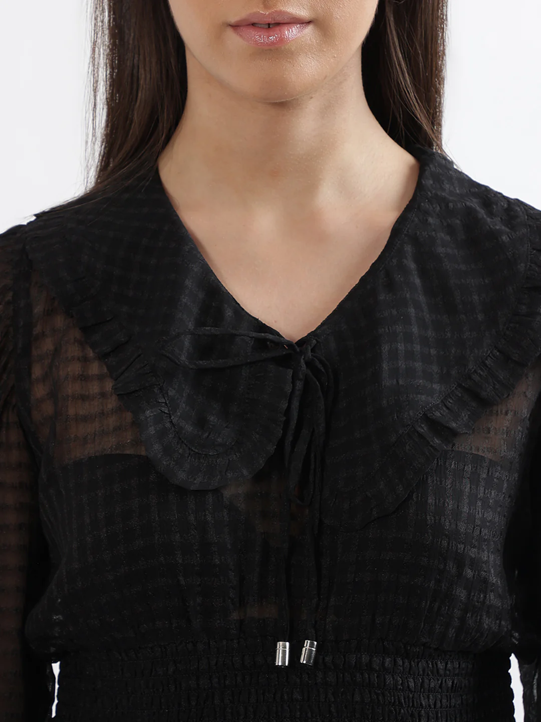 Elle Women Black Solid Collar Top - Image 6