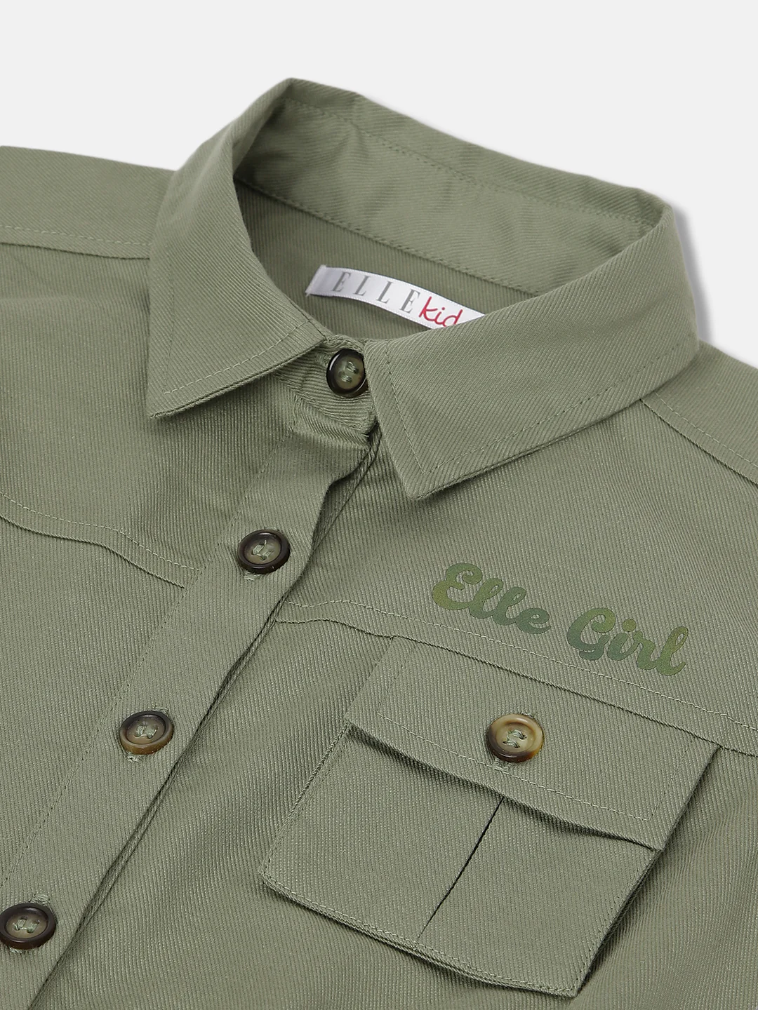 Elle Kids Girls Green Solid Shirt Collar Sleeveless Playsuit - Image 3