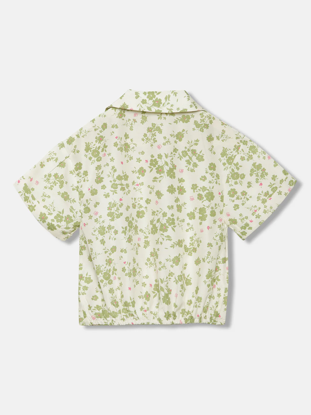 Elle Girls Beige Floral Print Resort Collar Short Sleeves Shirt - Image 2