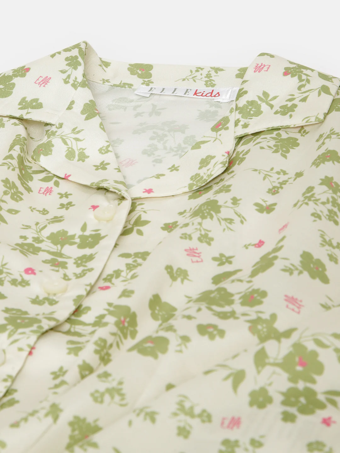 Elle Girls Beige Floral Print Resort Collar Short Sleeves Shirt - Image 3