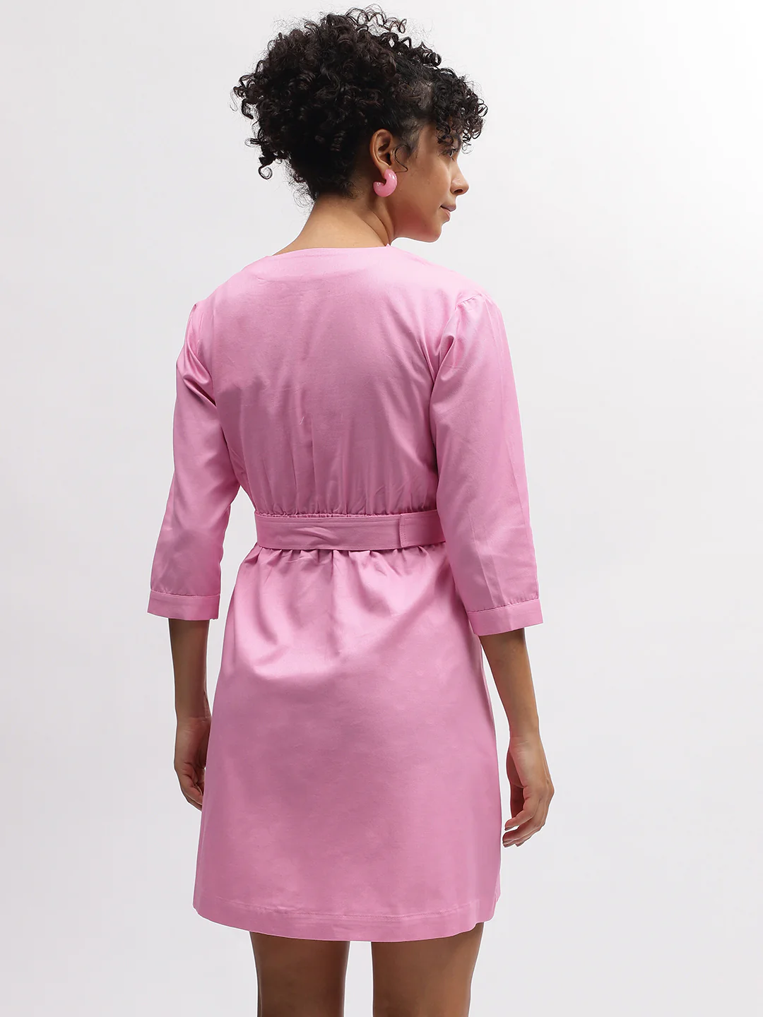 Elle Women Pink Solid V Neck 3/4Th Sleeves Dress - Image 4