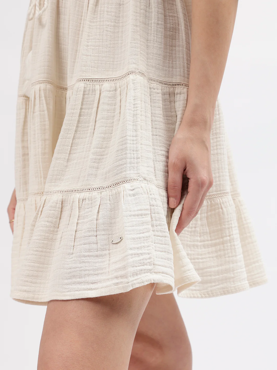 Elle Women Off White Embroidered V Neck 3/4th Sleeves Dress - Image 7