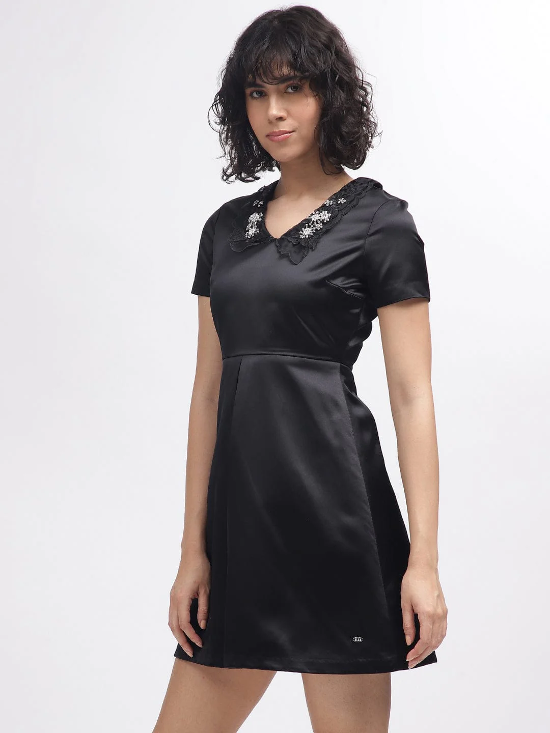 Elle Women Black Collar Dress - Image 3