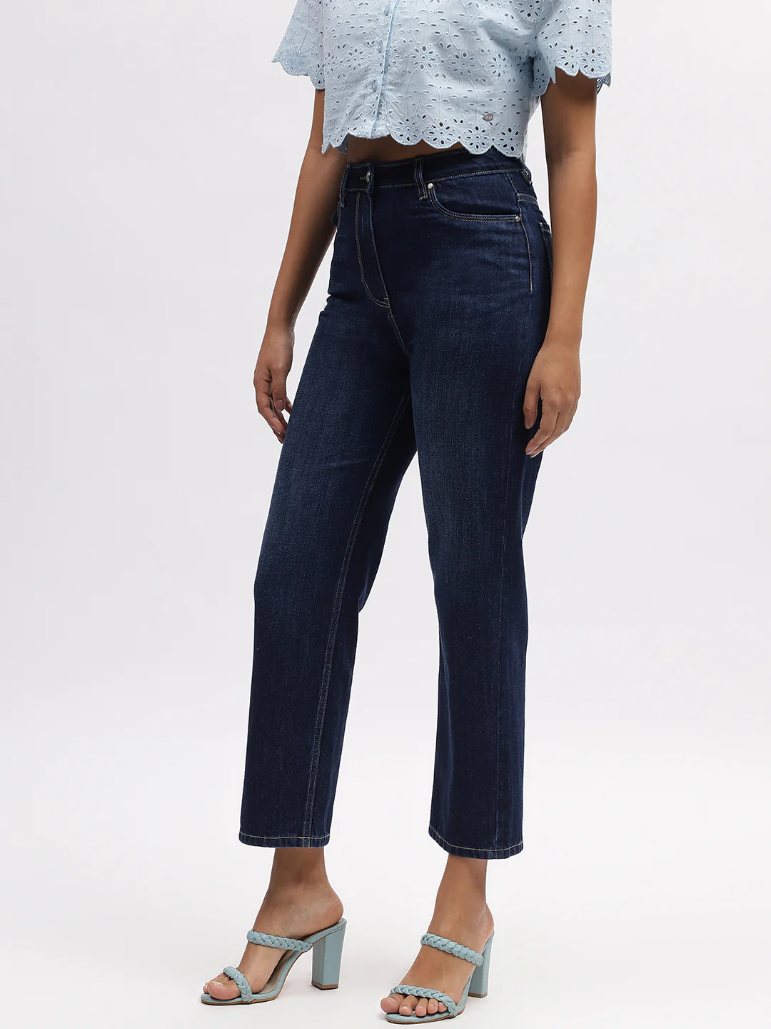 Elle Women Blue Solid Straight Fit Jeans - Image 2