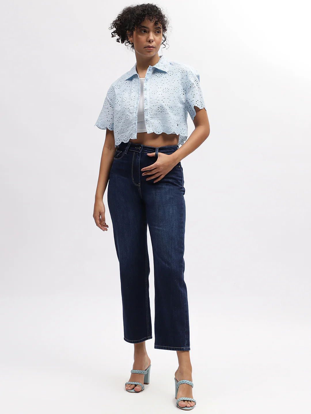Elle Women Blue Solid Straight Fit Jeans - Image 4