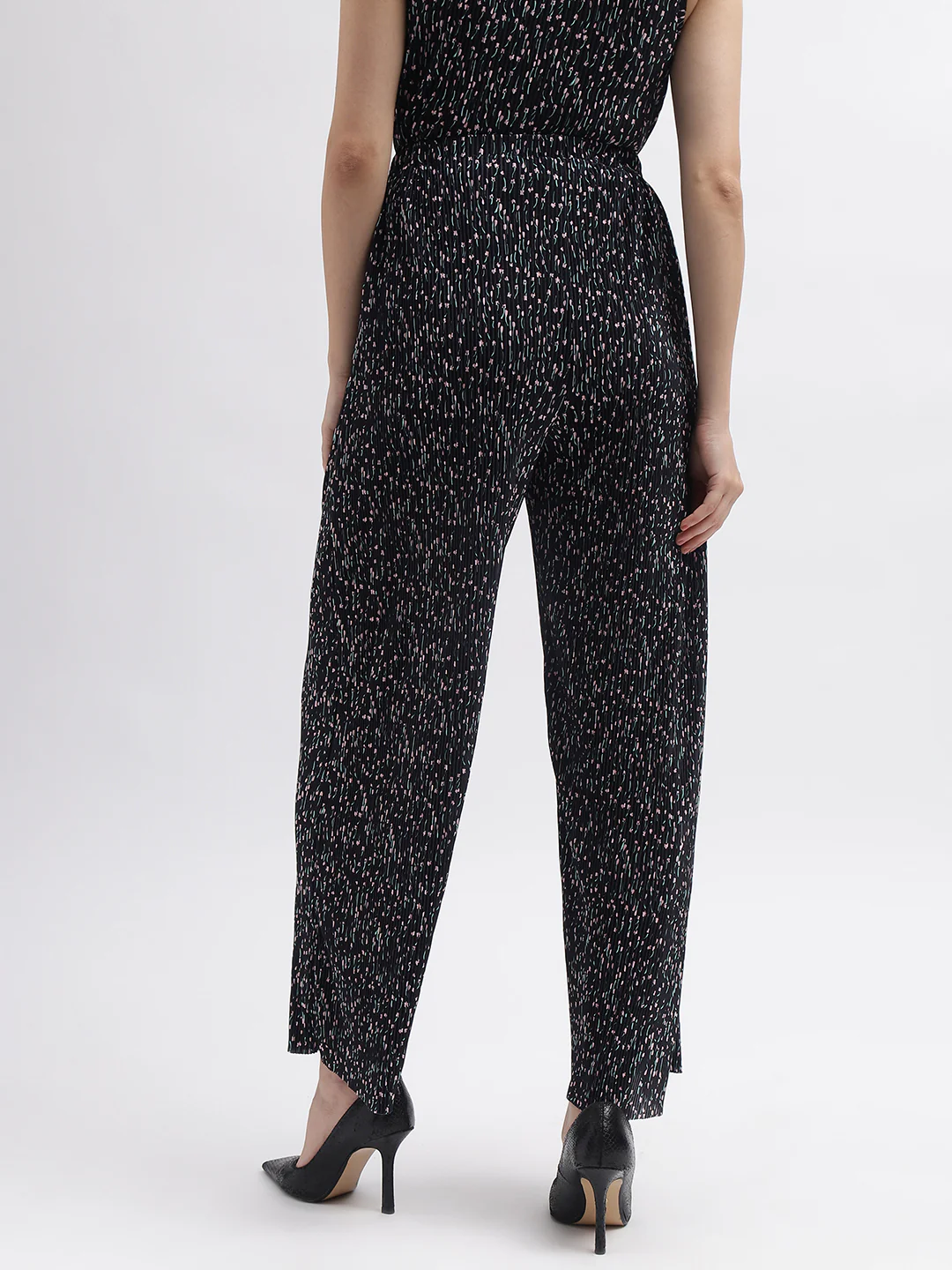 Elle Women Black Printed Flared High-Rise Trouser - Image 3