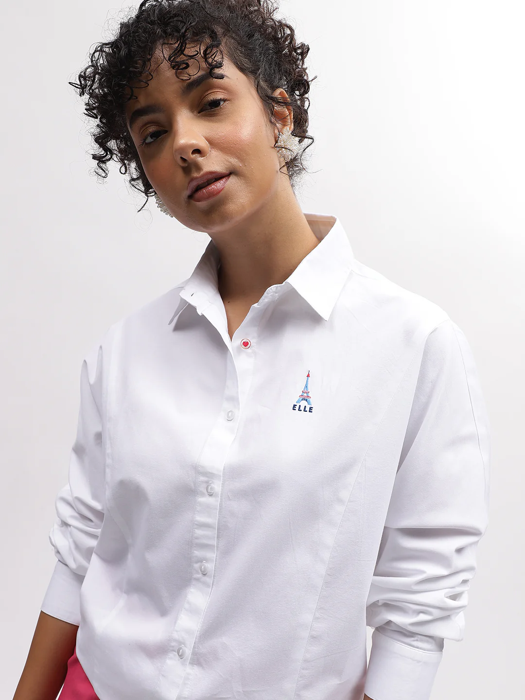 Elle Women White Solid Spread Collar Full Sleeves Shirt - Image 2