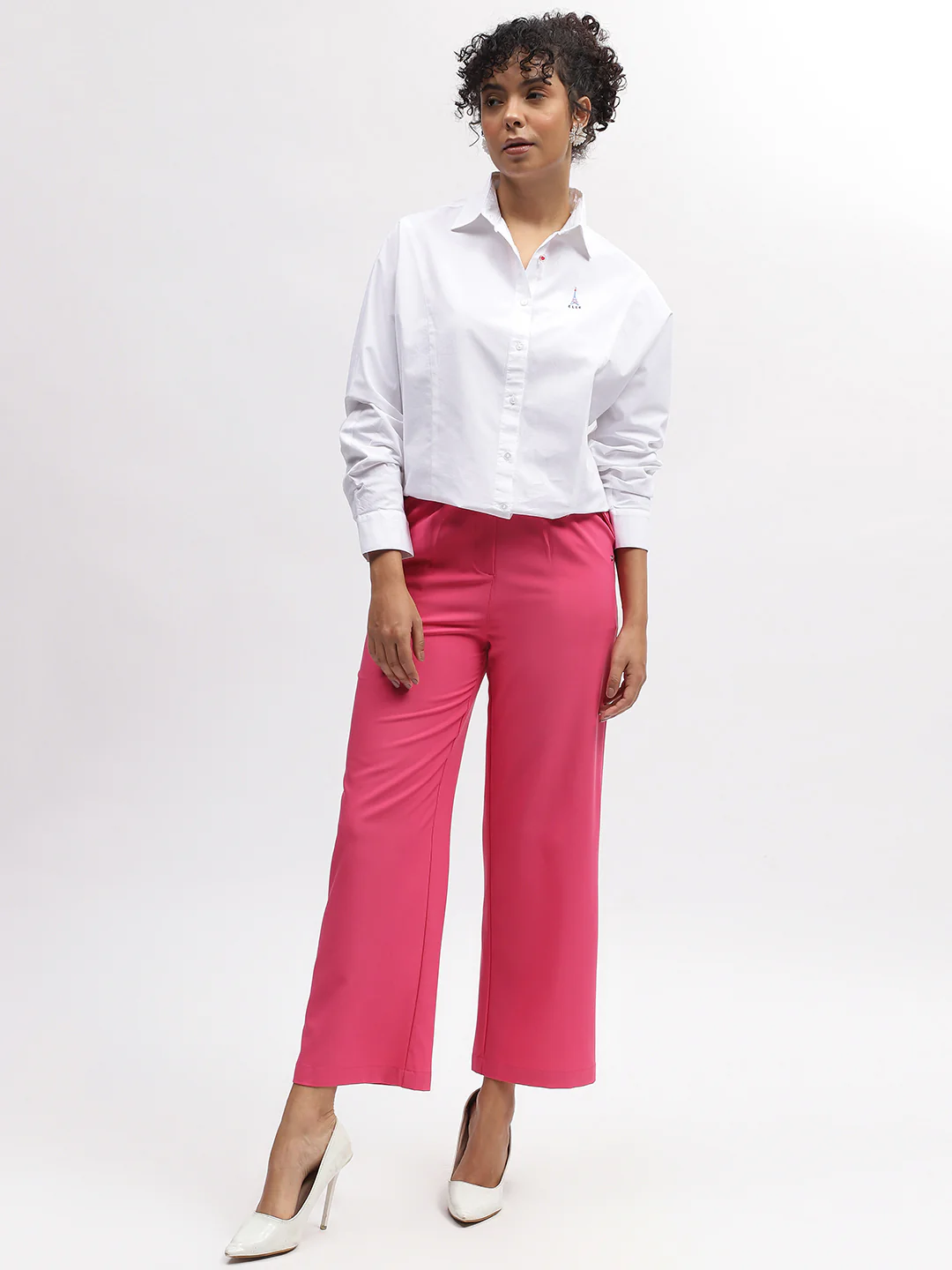 Elle Women White Solid Spread Collar Full Sleeves Shirt - Image 5