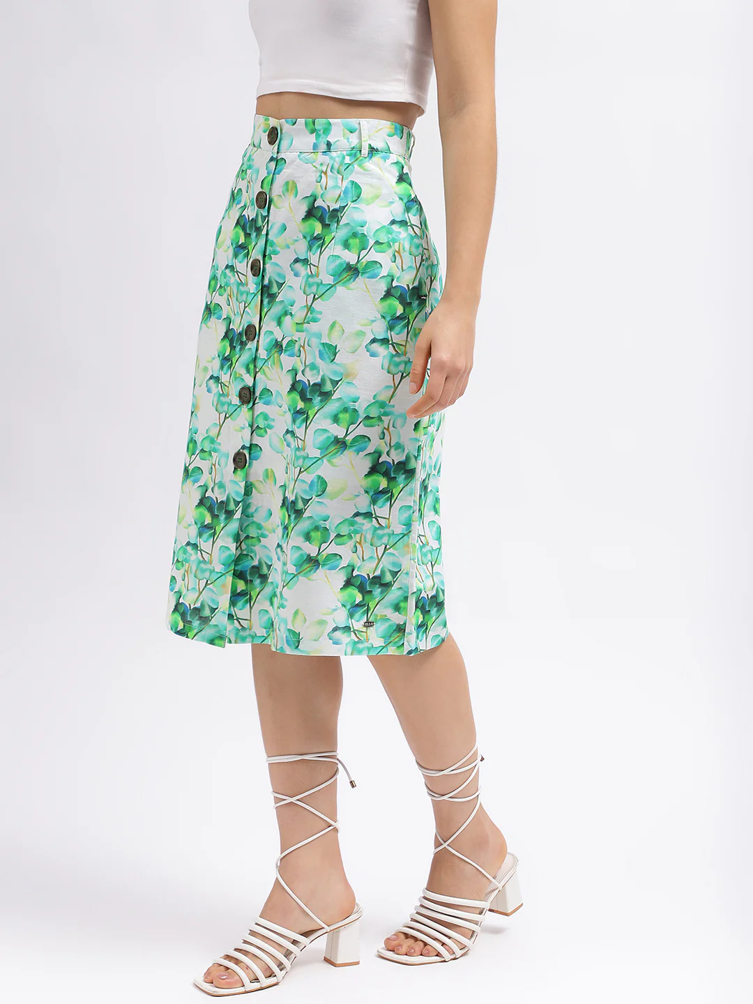 Elle Women Green Printed Regular Fit Mid-Rise Skirt - Image 2