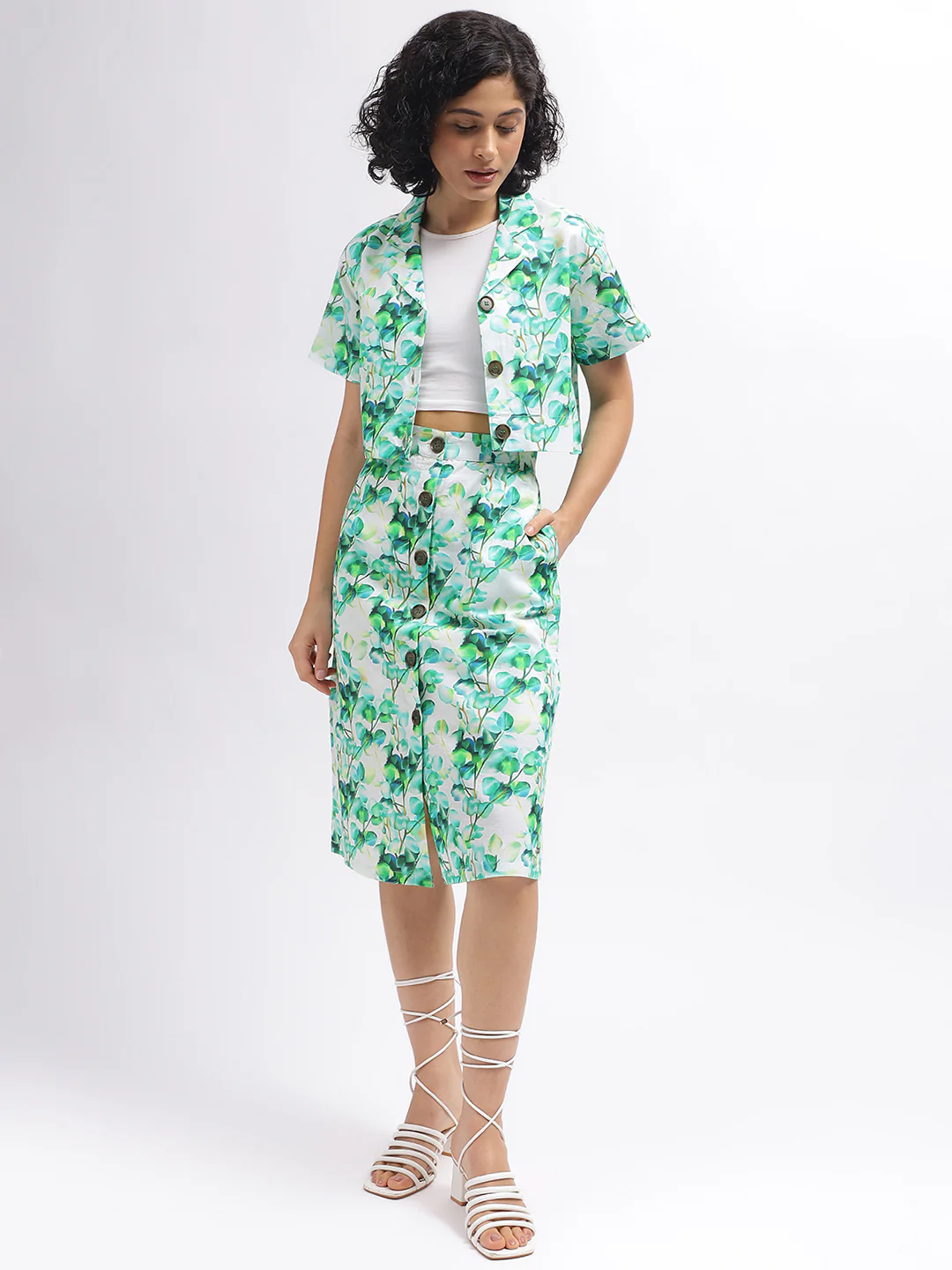 Elle Women Green Printed Regular Fit Mid-Rise Skirt - Image 4
