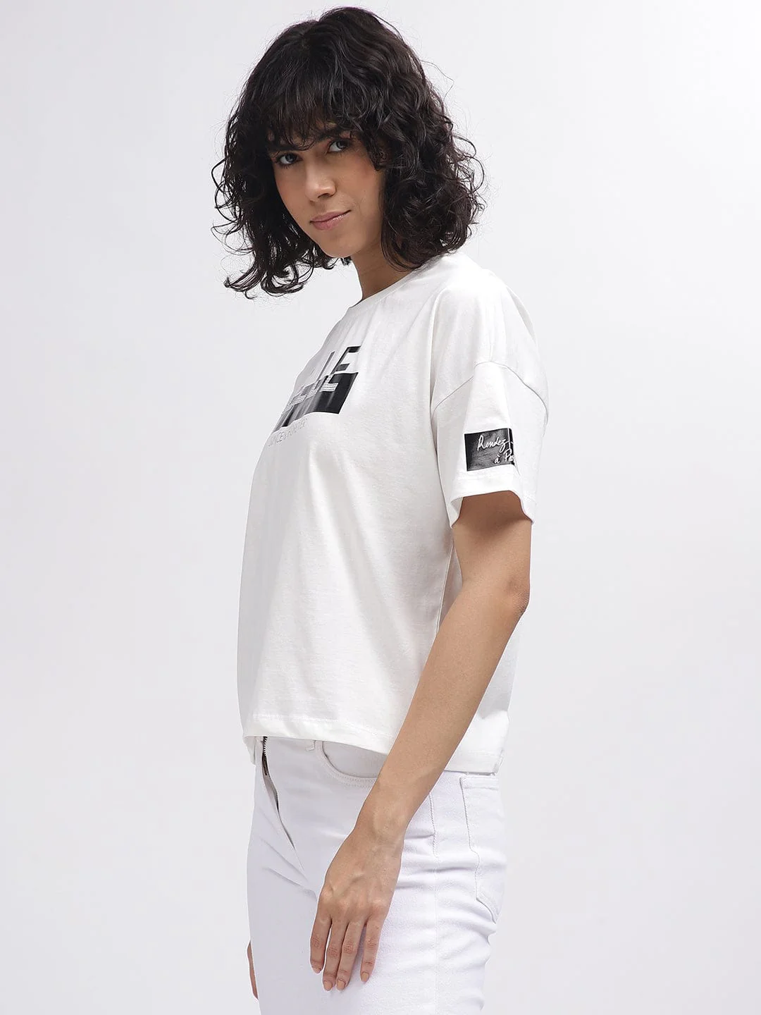 Elle Women White Crew Neck Tshirt - Image 2