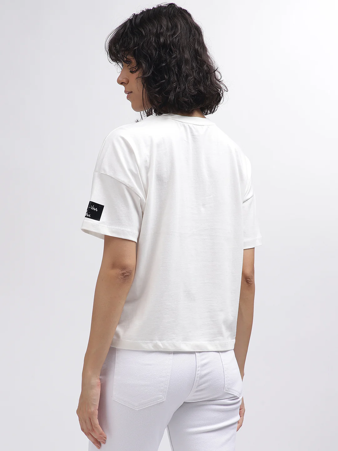 Elle Women White Printed Round Neck Short Sleeves Tshirt - Image 3