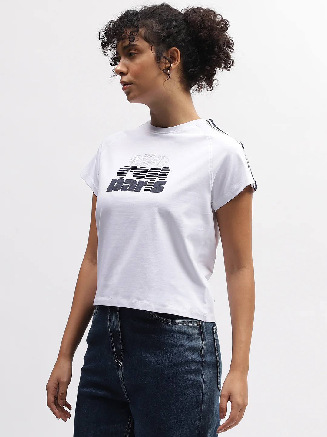 Elle Women White Solid Round Neck Short Sleeves Tshirt - Image 3