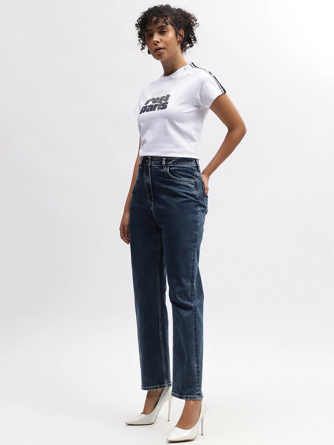 Elle Women White Solid Round Neck Short Sleeves Tshirt - Image 5