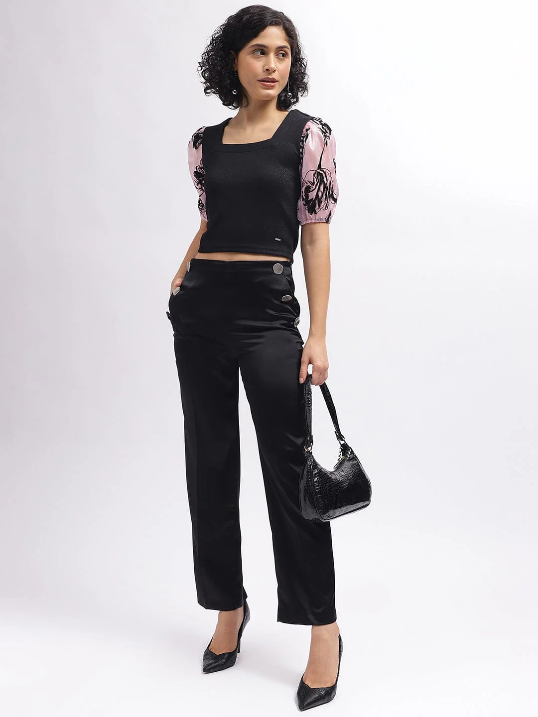 Elle Women Black Square Neck Tshirt - Image 5