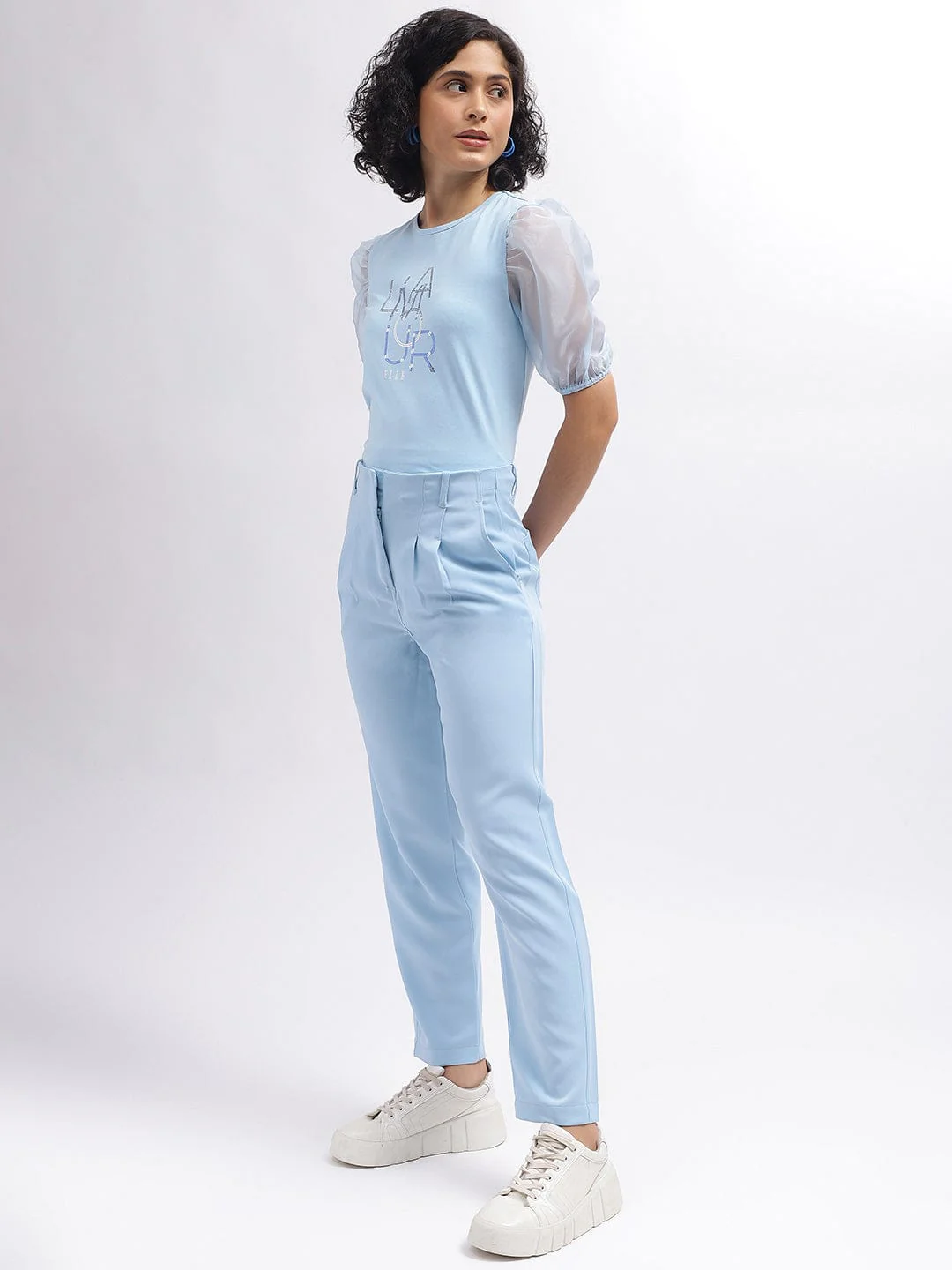 Elle Women Blue Crew Neck Tshirt - Image 5