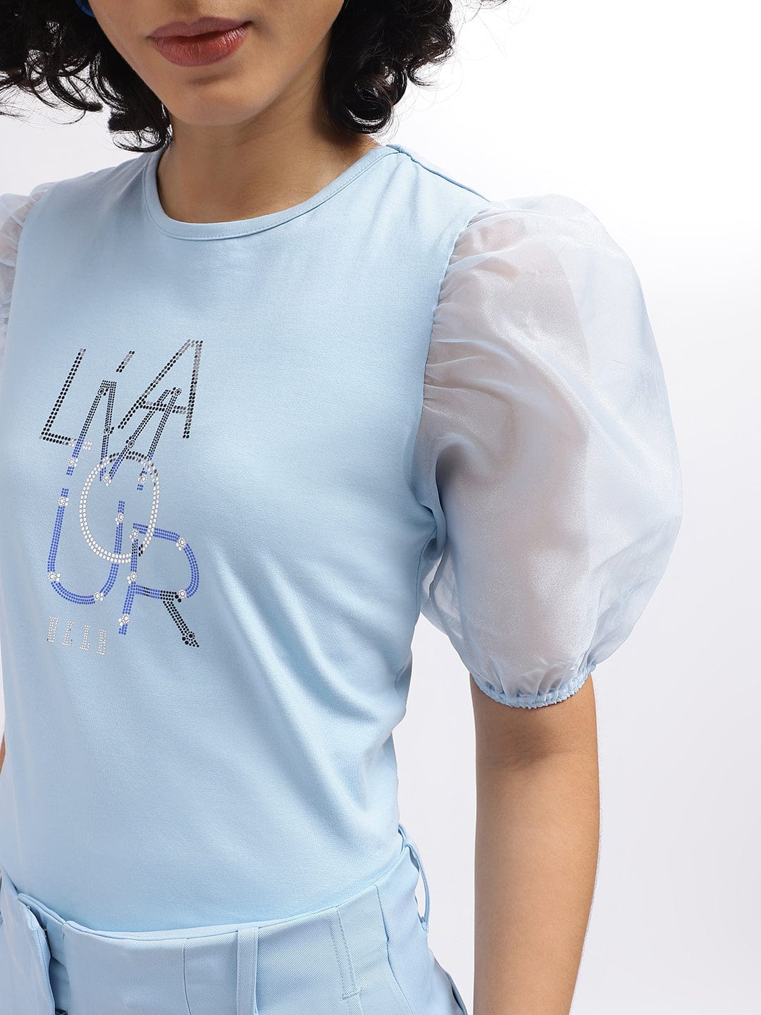 Elle Women Blue Crew Neck Tshirt - Image 6