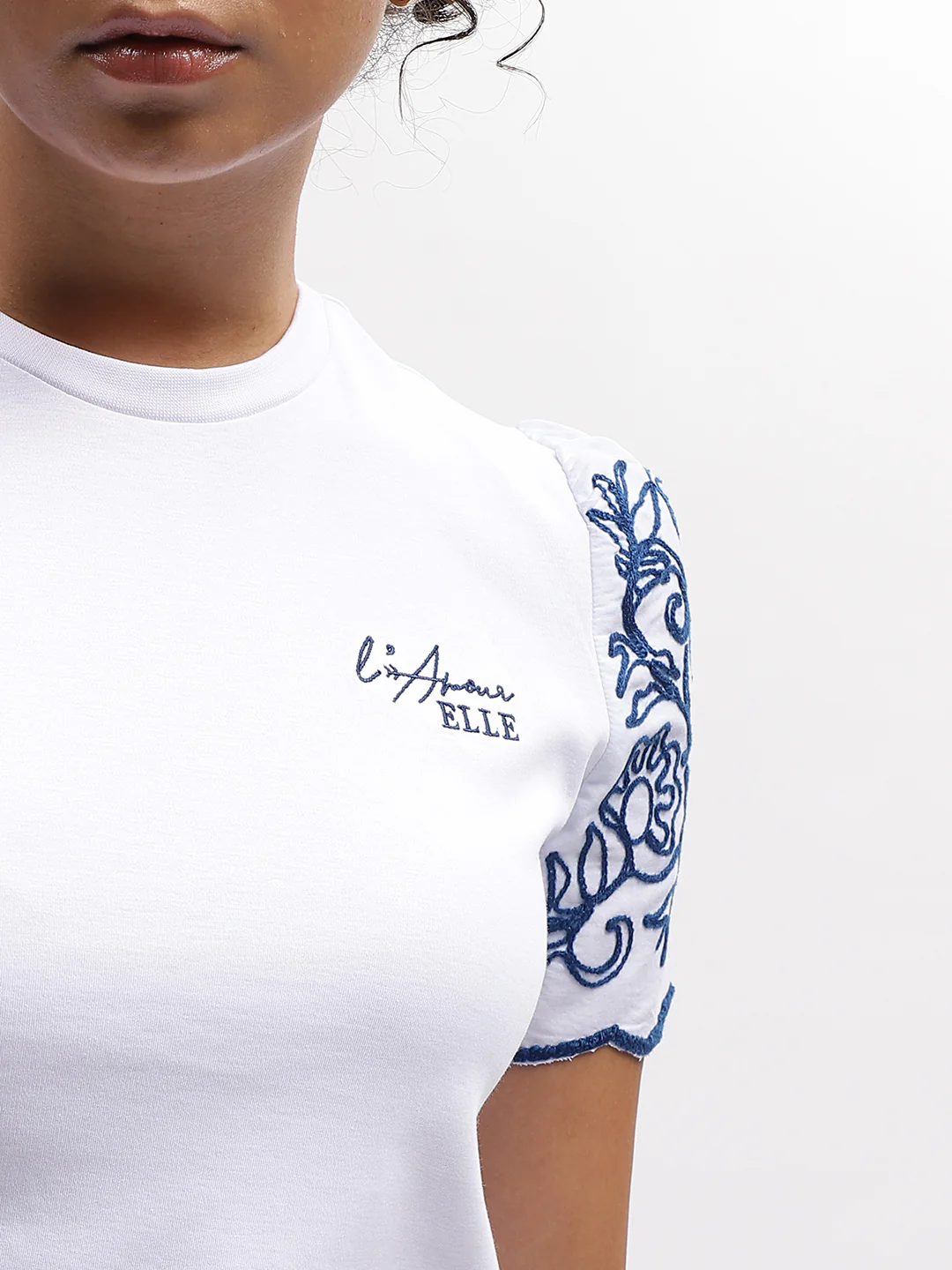 Elle Women White Solid Round Neck Short Sleeves Tshirt - Image 6
