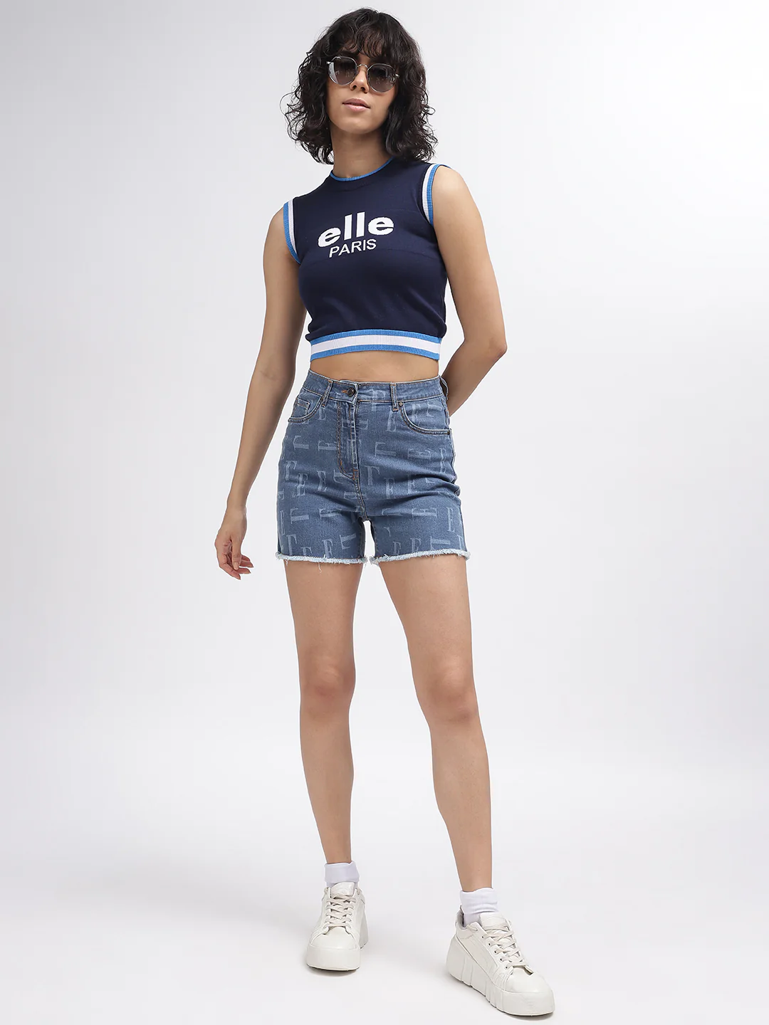 Elle Women Blue Printed Round Neck Sleeveless Top - Image 4