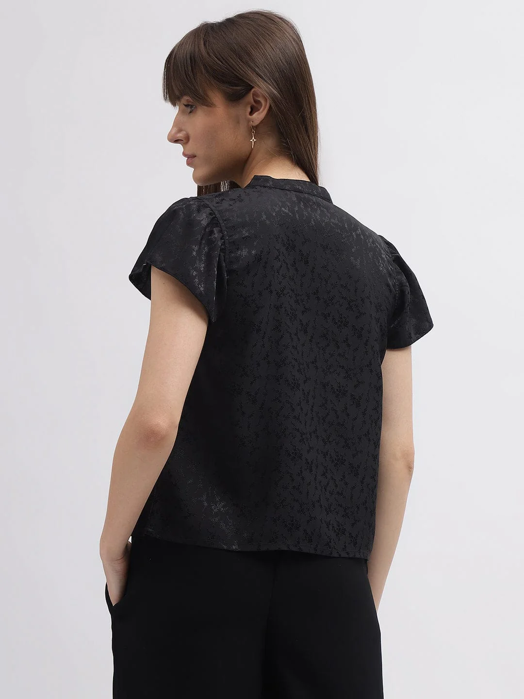 Elle Women Black Band Collar Top - Image 3