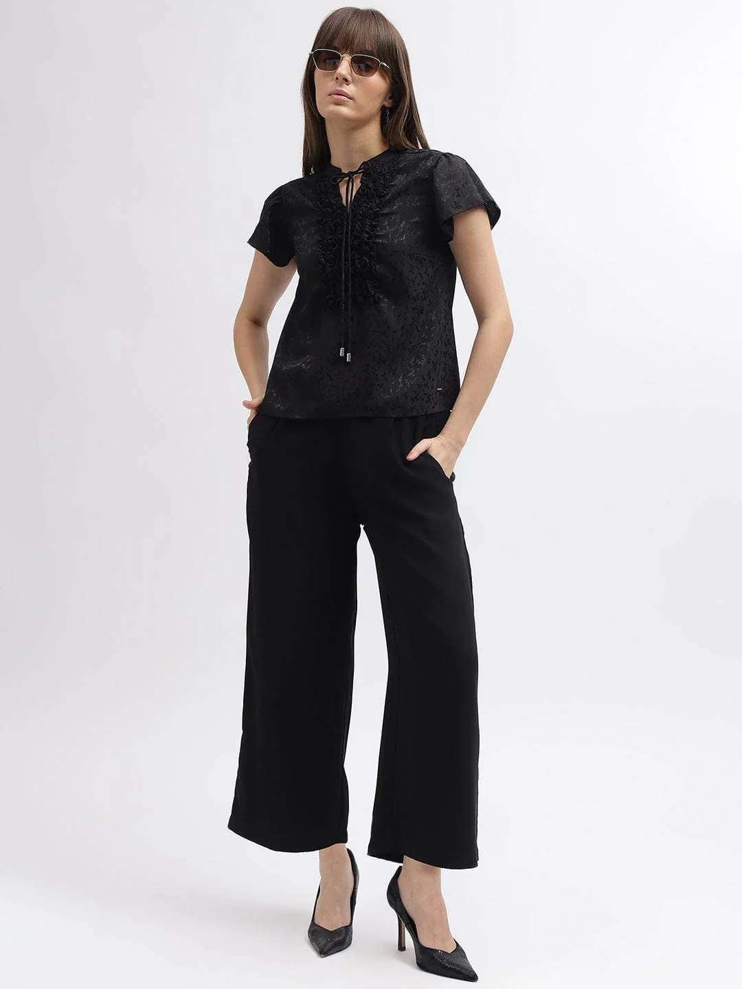 Elle Women Black Band Collar Top - Image 4